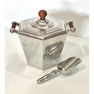 Vintage Mid Century Silverplate Ice Bucket, Lid & Scoop Modern Minimalist Design